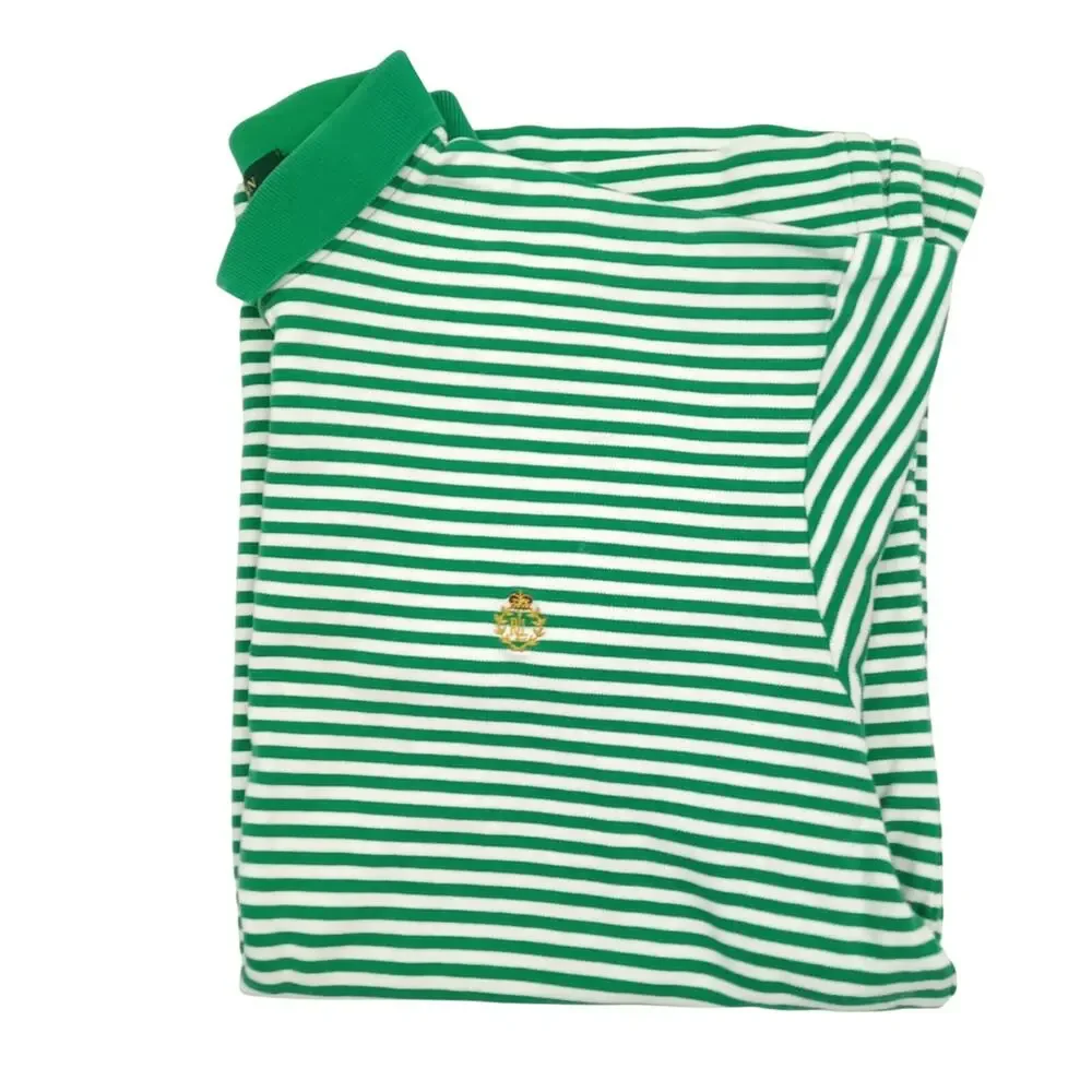 Ralph Lauren Vintage 90's Green and White Striped Polo Men's Large